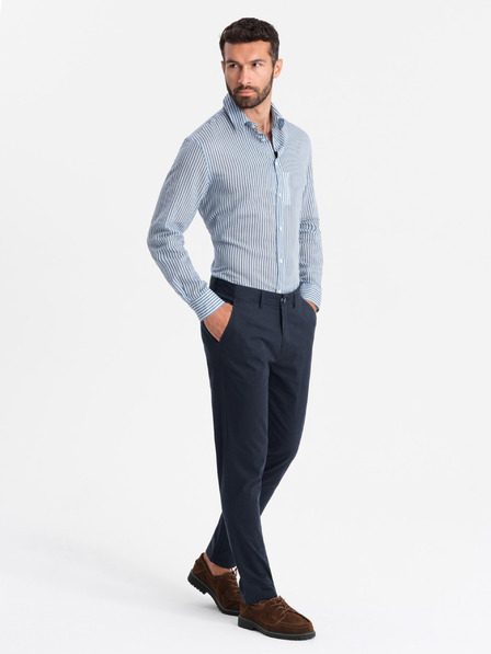 Ombre Clothing Pánske pevné chino nohavice REGULAR FIT tmavomodré Ombre Oblečenie