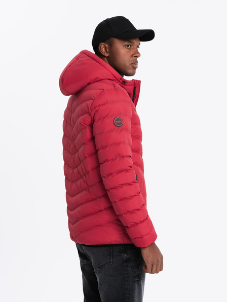 Ombre Clothing Pánska prešívaná športová bunda s kontrastným zipsom červená Oblečenie Ombre