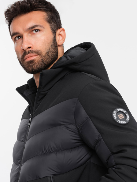 Ombre Clothing Pánska prešívaná kombinovaná bunda s vysokým golierom čierna Ombre Clothing
