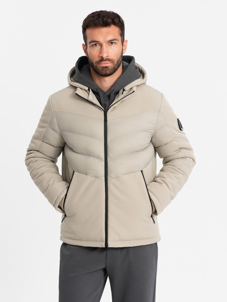 Ombre Clothing Pánska prešívaná bunda s vysokým golierom béžová Ombre Clothing