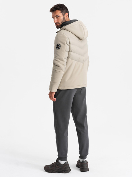 Ombre Clothing Pánska prešívaná bunda s vysokým golierom béžová Ombre Clothing
