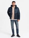 Ombre Clothing Pánska prešívaná kombinovaná bunda s vysokým golierom Tmavomodrá Oblečenie Ombre
