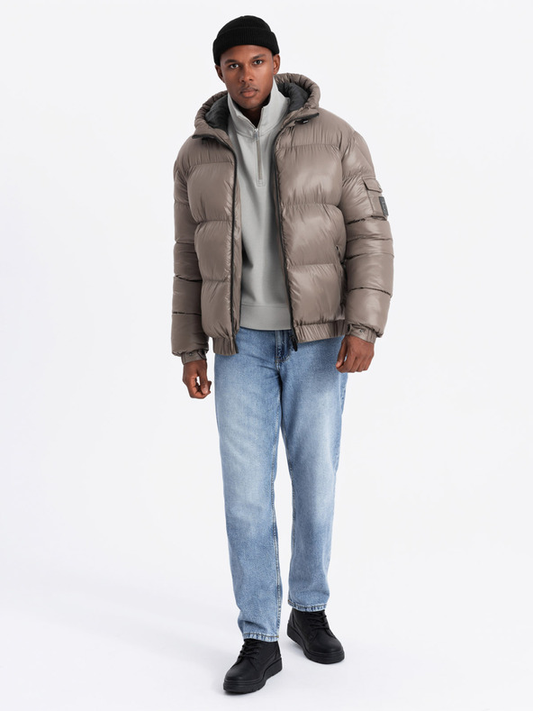 Ombre Clothing Pánska teplá bunda s rebrovanými lemami Ombre Clothing