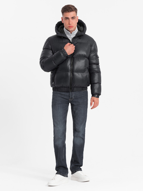 Ombre Clothing Pánska teplá bunda s rebrovanými lemami Ombre Clothing