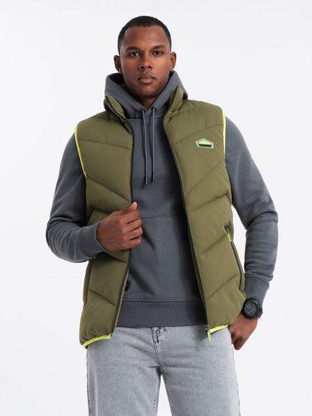 Ombre Clothing Pánska prešívaná vesta s neónovými akcentmi Ombre Oblečenie