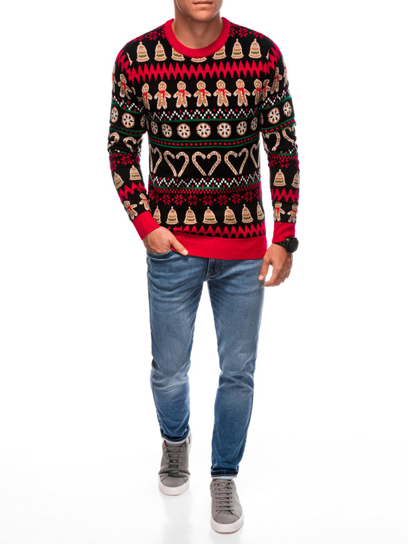 Edoti Pánsky vianočný sveter s nórskym perníkom čierno-hnedý EDOTI