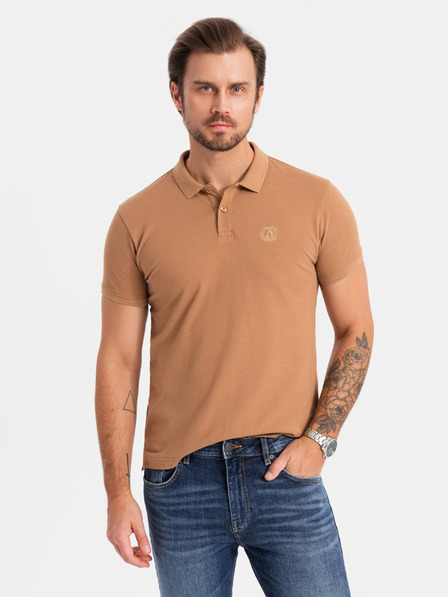 Ombre Clothing Pánska bavlnená polokošeľa BASIC - biela/biela/svetlohnedá V6 OM-POBS-0133 Ombre Clothing