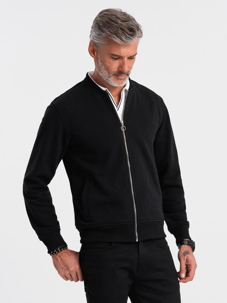 Ombre Clothing Pánska bavlnená elastická mikina bomber čierna Oblečenie Ombre