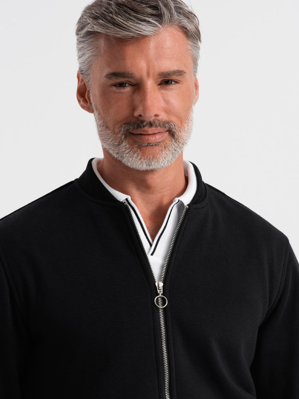 Ombre Clothing Pánska bavlnená elastická mikina bomber čierna Oblečenie Ombre