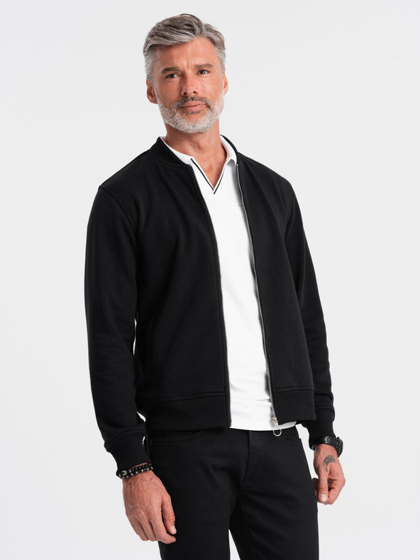 Ombre Clothing Pánska bavlnená elastická mikina bomber čierna Oblečenie Ombre