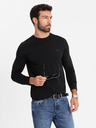Ombre Clothing Pánske tričko SLIM FIT s dlhým rukávom a výstrihom do V s elastanom a potlačou čierna Ombre Oblečenie