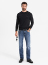 Ombre Clothing Pánske tričko SLIM FIT s dlhým rukávom a výstrihom do V s elastanom a potlačou čierna Ombre Oblečenie