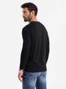 Ombre Clothing Pánske tričko SLIM FIT s dlhým rukávom a výstrihom do V s elastanom a potlačou čierna Ombre Oblečenie