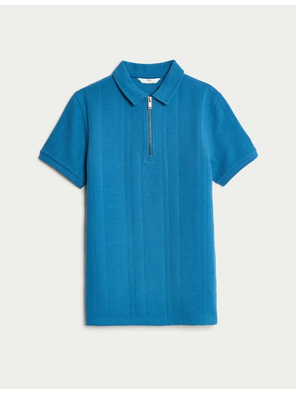 Marks & Spencer Texturovaná polokošeľa z čistej bavlny so zipsom (2-16 rokov) Marks & Spencer modrá