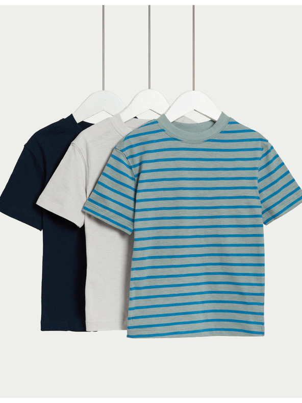 Marks & Spencer Pruhované tričká z čistej bavlny, 3 ks (2-8 rokov) Marks & Spencer zelená