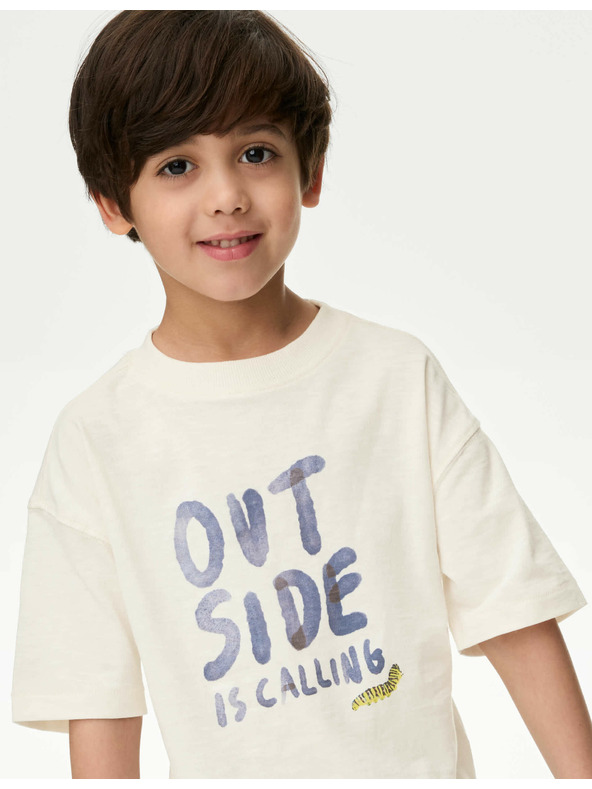 Marks & Spencer Tričko s nápisom "Outside", z čistej bavlny (1–8 rokov) Marks & Spencer biela