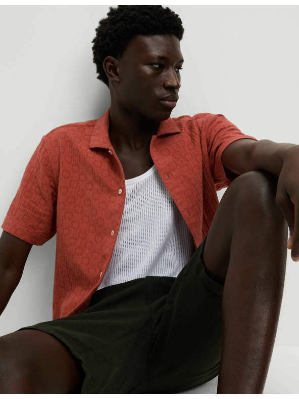 Marks & Spencer Textúrovaná košeľa z čistej bavlny v nežehlivej úprave Marks & Spencer oranžová