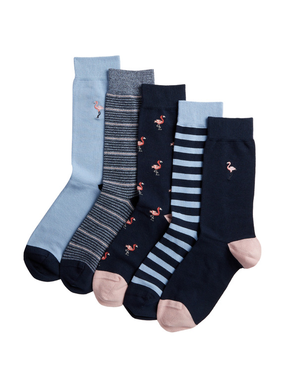 Marks & Spencer Ponožky Cool & Fresh™ s plameňákmi, s vysokým podielom bavlny, 5 párov v balení Marks & Spencer námorníska modrá