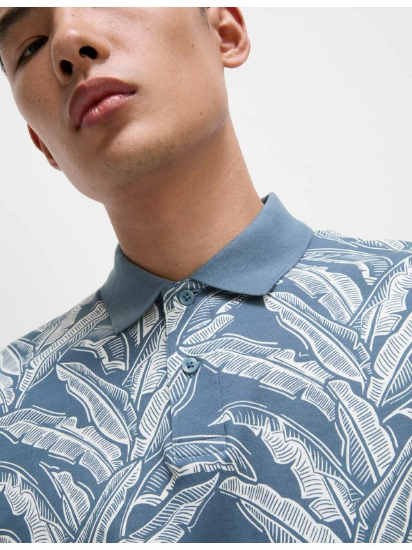 Marks & Spencer Polokošeľa z čistej bavlny s potlačou banánových listov Marks & Spencer modrá