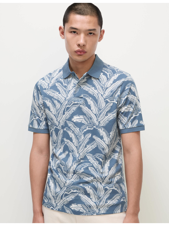 Marks & Spencer Polokošeľa z čistej bavlny s potlačou banánových listov Marks & Spencer modrá