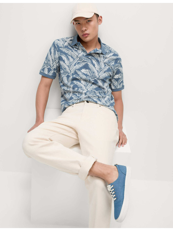 Marks & Spencer Polokošeľa z čistej bavlny s potlačou banánových listov Marks & Spencer modrá