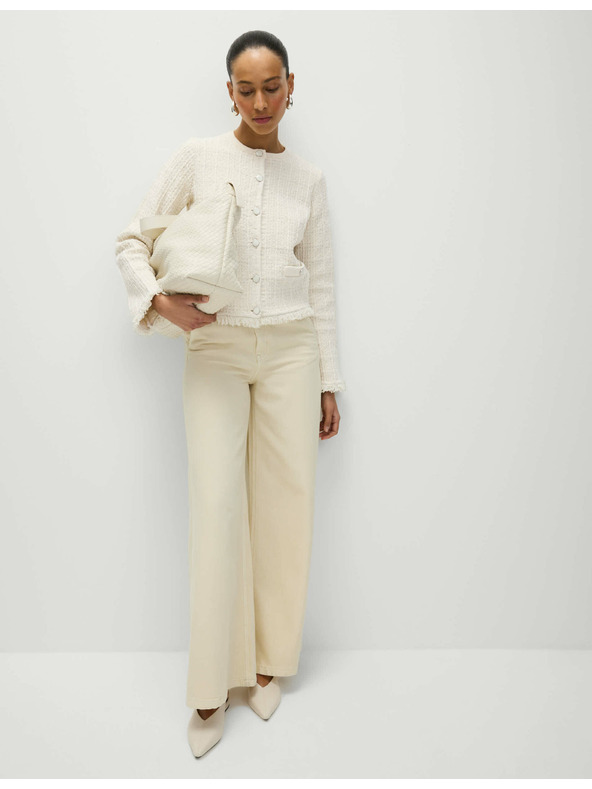 Marks & Spencer Pletený kardigan s strapcami a výstrihom ku krku, s vysokým podielom bavlny Marks & Spencer smotanová