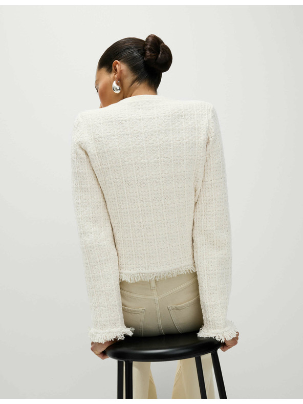 Marks & Spencer Pletený kardigan s strapcami a výstrihom ku krku, s vysokým podielom bavlny Marks & Spencer smotanová