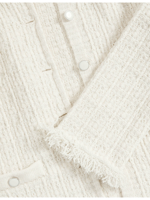 Marks & Spencer Pletený kardigan s strapcami a výstrihom ku krku, s vysokým podielom bavlny Marks & Spencer smotanová