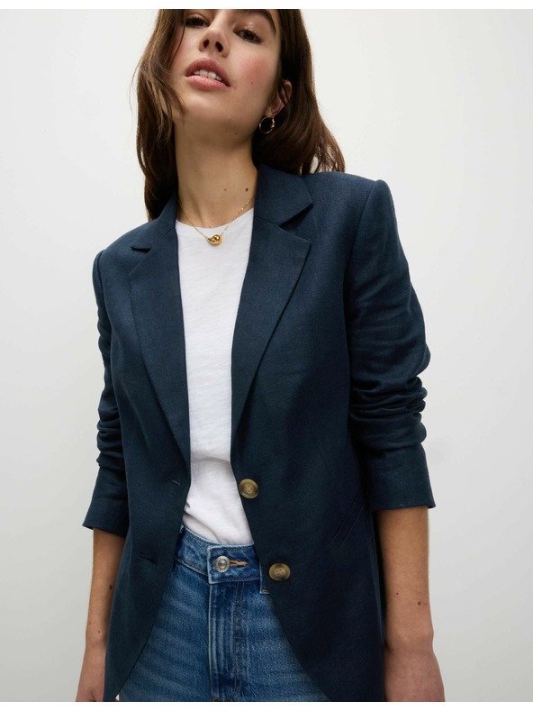 Marks & Spencer Jednoradový blejzer s vysokým podielom ľnu Marks & Spencer námornická modrá