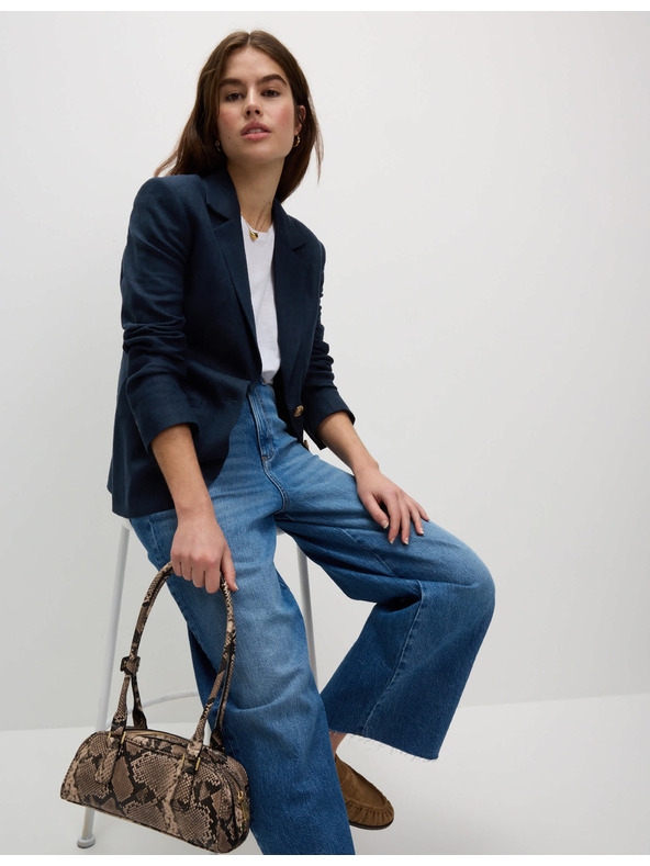 Marks & Spencer Jednoradový blejzer s vysokým podielom ľnu Marks & Spencer námornická modrá