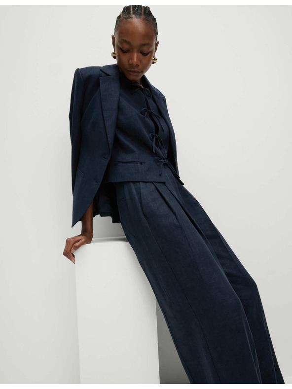 Marks & Spencer Keprové nohavice s vysokým podielom ľanu a širokými nohavicami Marks & Spencer námorná modrá