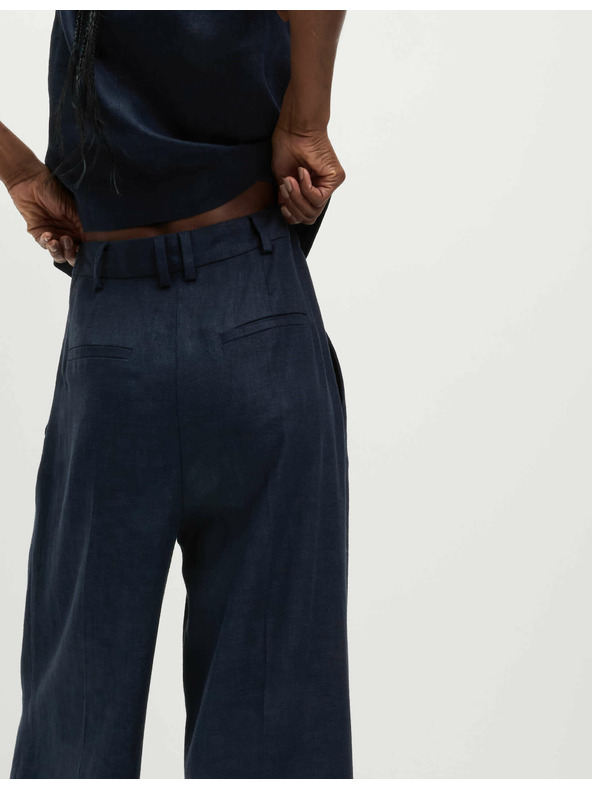 Marks & Spencer Keprové nohavice s vysokým podielom ľanu a širokými nohavicami Marks & Spencer námorná modrá