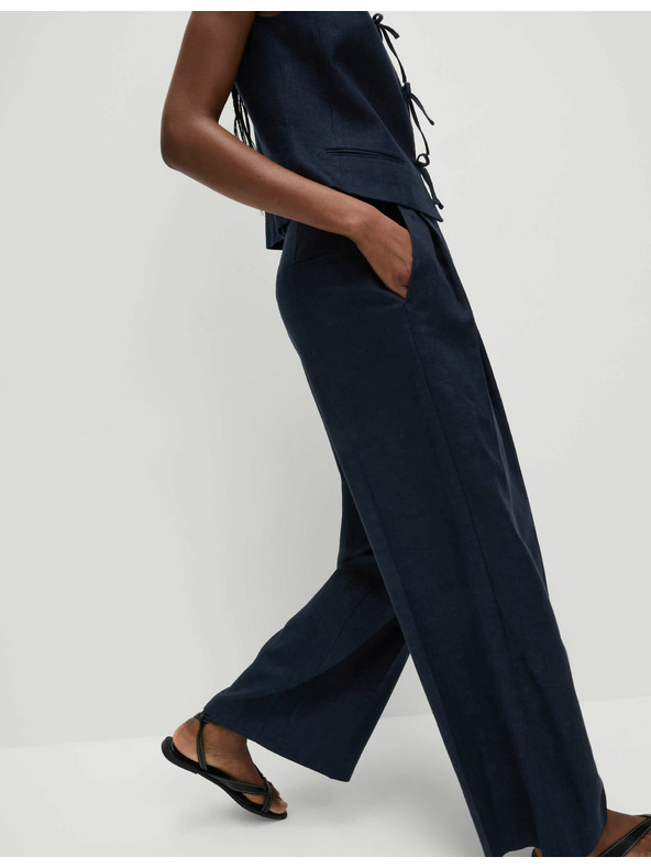 Marks & Spencer Keprové nohavice s vysokým podielom ľanu a širokými nohavicami Marks & Spencer námorná modrá