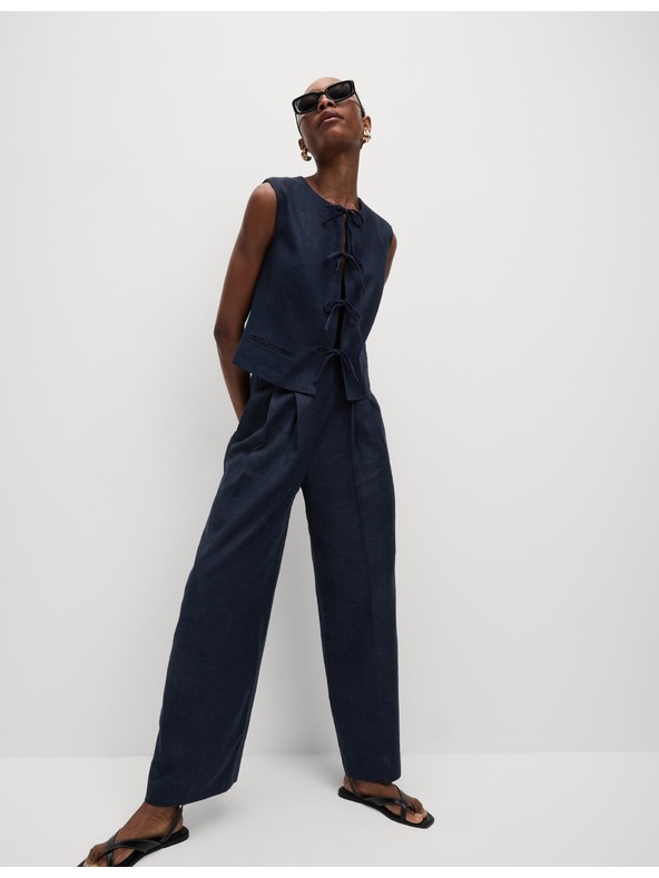 Marks & Spencer Keprové nohavice s vysokým podielom ľanu a širokými nohavicami Marks & Spencer námorná modrá