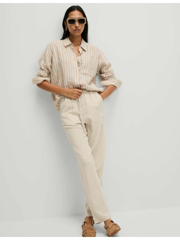 Marks & Spencer Nohavice so sťahovacou šnúrkou, zúženými nohavicami a vysokým podielom ľanu Marks & Spencer béžová