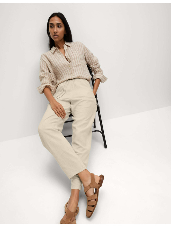 Marks & Spencer Nohavice so sťahovacou šnúrkou, zúženými nohavicami a vysokým podielom ľanu Marks & Spencer béžová