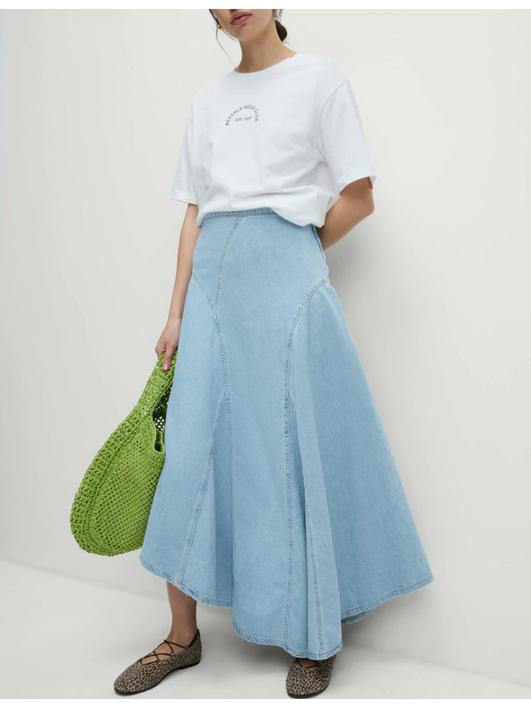 Marks & Spencer Džínsová maxi asymetrická sukňa so zvýrazneným pásom Marks & Spencer námornická modrá