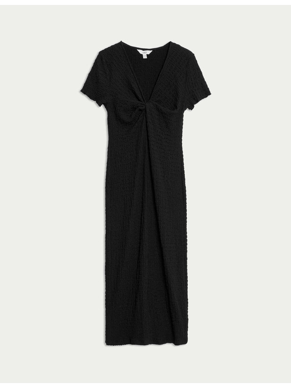 Marks & Spencer Žerzejové texturované midi púzdrovité šaty s výstrihom do V Marks & Spencer