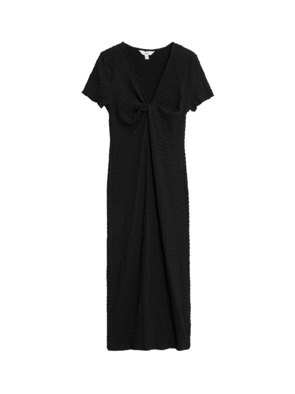 Marks & Spencer Žerzejové texturované midi púzdrovité šaty s výstrihom do V Marks & Spencer