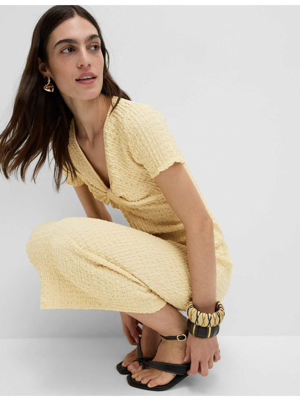 Marks & Spencer Žerzejové texturované midi púzdrovité šaty s výstrihom do V Marks & Spencer