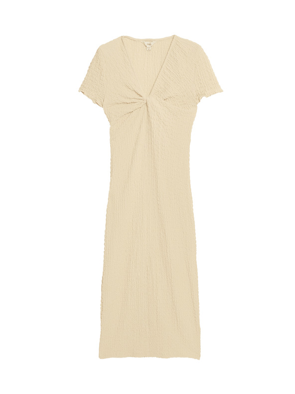 Marks & Spencer Žerzejové texturované midi púzdrovité šaty s výstrihom do V Marks & Spencer