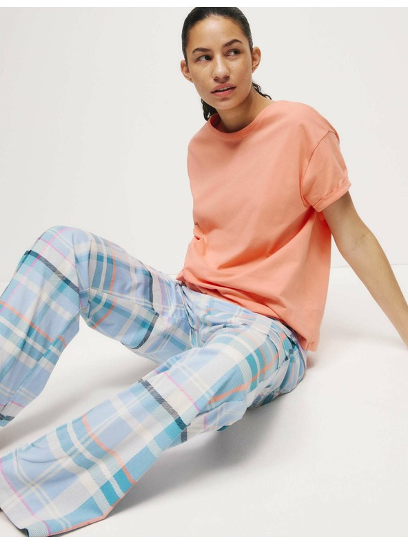 Marks & Spencer Kockovaná pyžamová súprava z čistej bavlny Marks & Spencer oranžová