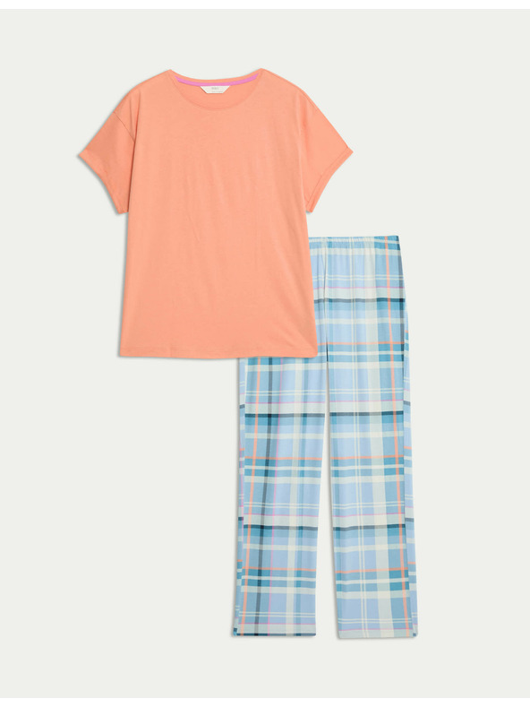 Marks & Spencer Kockovaná pyžamová súprava z čistej bavlny Marks & Spencer oranžová