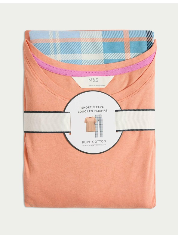 Marks & Spencer Kockovaná pyžamová súprava z čistej bavlny Marks & Spencer oranžová