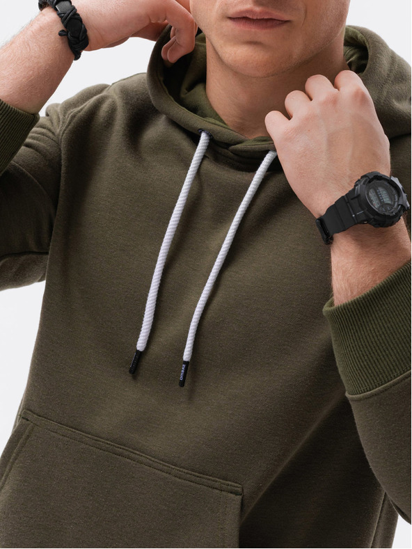 Ombre Clothing Khaki pánska základná mikina s kapucňou Ombre Oblečenie