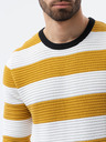 Ombre Clothing Pánsky bielo-horčicový pruhovaný sveter Ombre Clothing E189