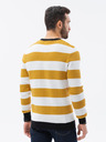 Ombre Clothing Pánsky bielo-horčicový pruhovaný sveter Ombre Clothing E189