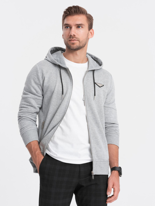 Ombre Clothing Svetlošedá pánska mikina s kapucňou Ombre Clothing