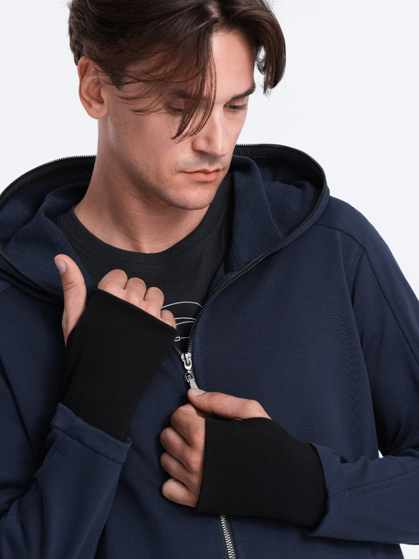 Ombre Clothing Tmavomodrá pánska mikina s kapucňou Ombre Clothing