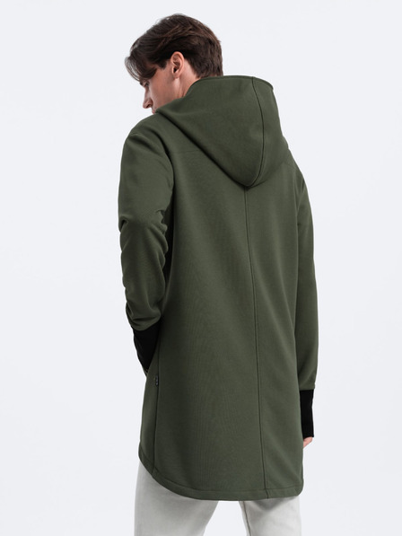 Ombre Clothing Tmavozelená pánska mikina s asymetrickým zapínaním Ombre Clothing